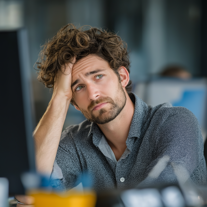 Entrepreneur Scratching His Head Trying To Write a Business Plan